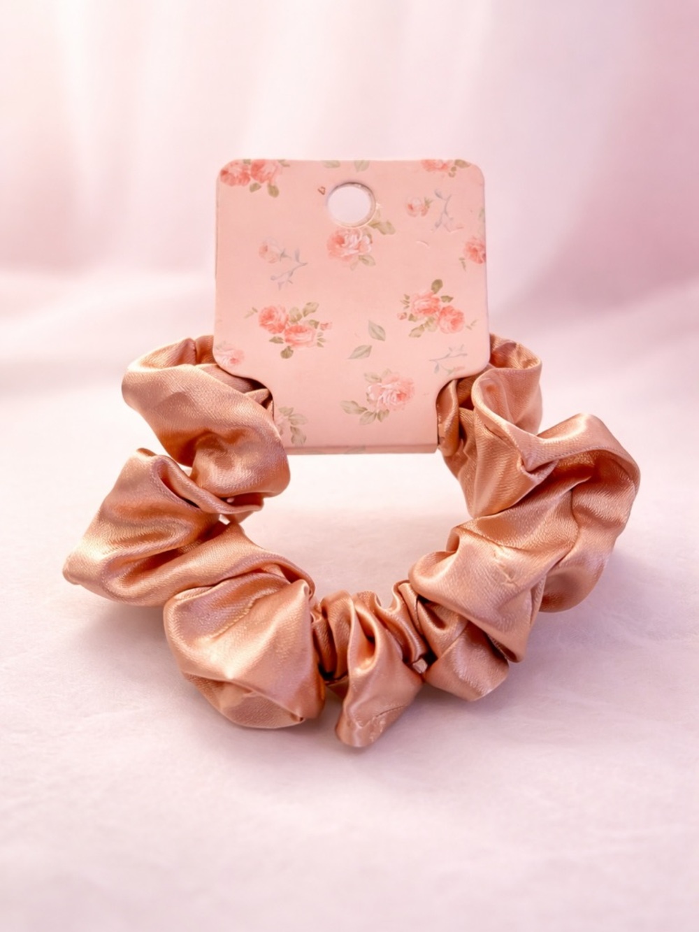6 Satin Rose Gold Hair Scrunchie - Women's Hair Accessory